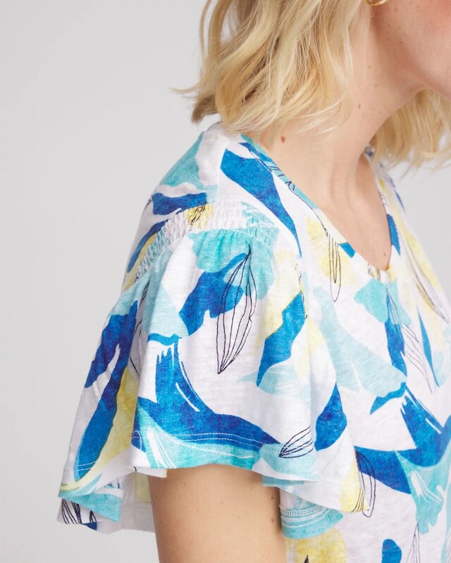Linen Smocked Flutter-Sleeved Tee - image 4